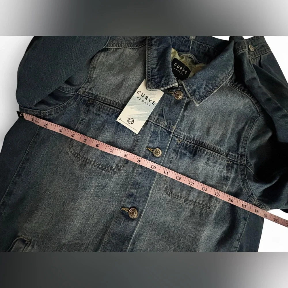 NWT Curve Appeal Denim Jacket Medium Blue Wash Button Front Womens Coat